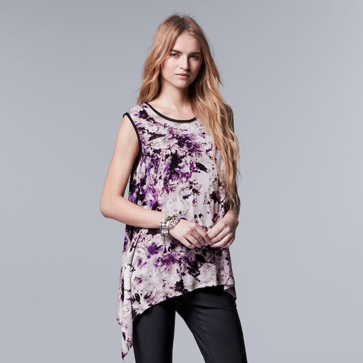 Women's Simply Vera Vera Wang Print Handkerchief Tank, Size: Xl, Drk Purple
