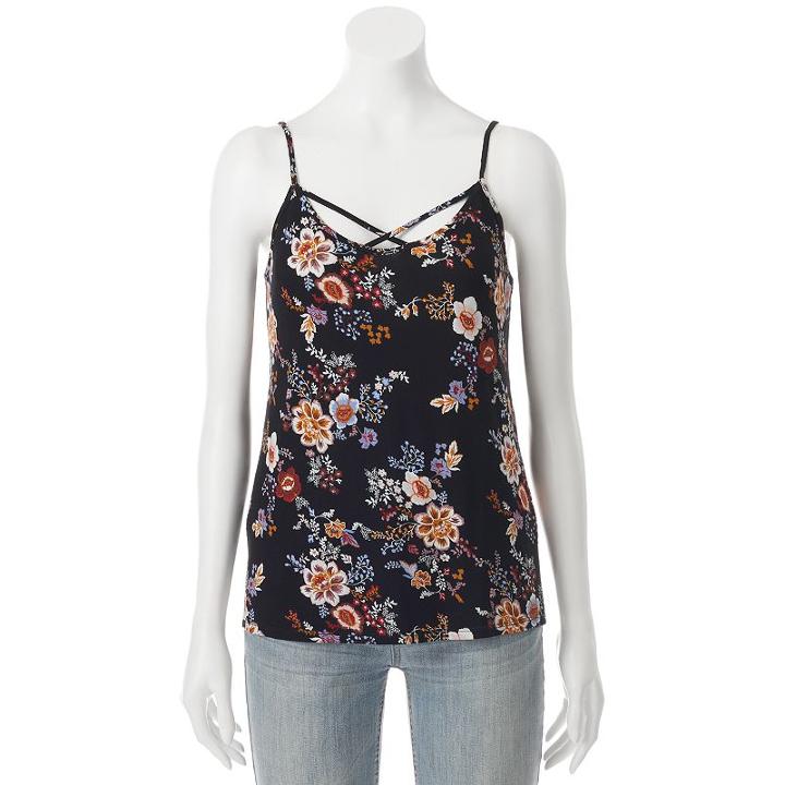 Juniors' Pink Rose Strappy V-neck Tank, Girl's, Size: Medium, Oxford