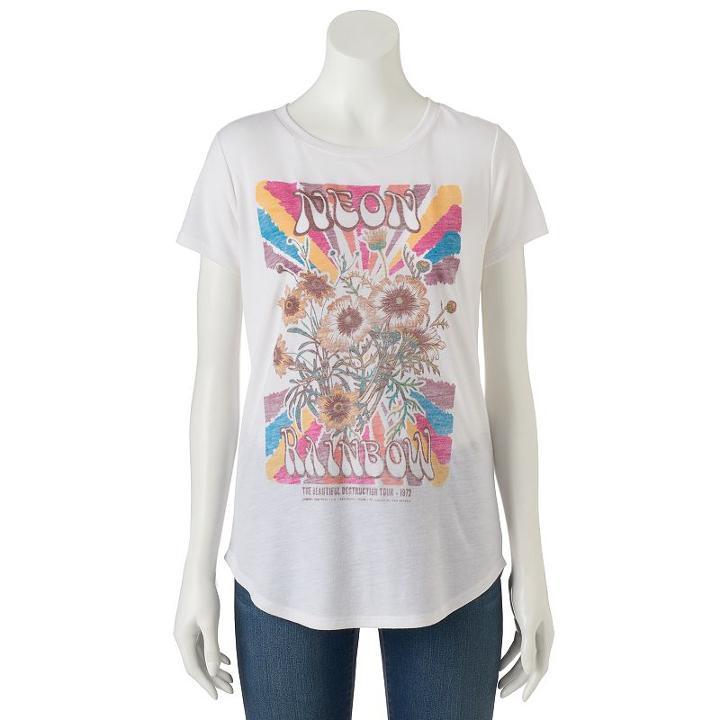 Juniors' The Print Shop Neon Rainbow Graphic Tee, Girl's, Size: Medium, Natural