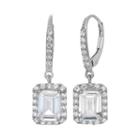 Sterling Silver Lab-created White Sapphire Rectangular Halo Drop Earrings, Women's