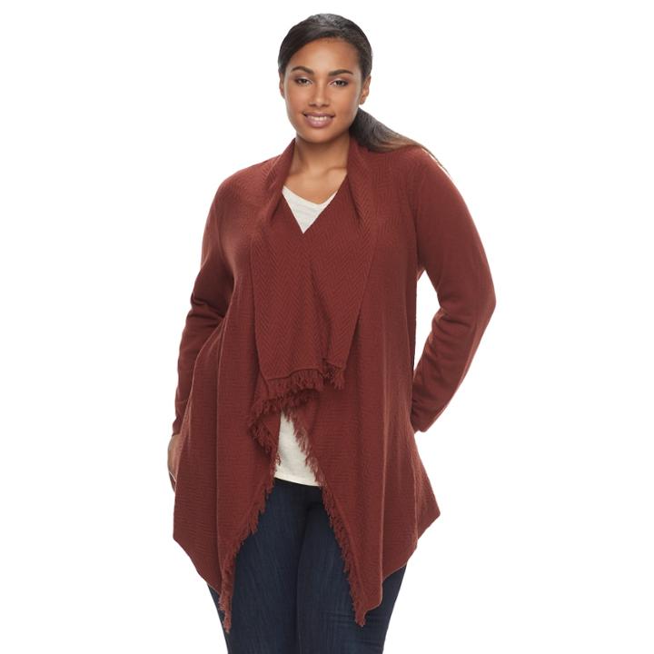 Plus Size Sonoma Goods For Life&trade; Fringe Chevron Cardigan Sweater, Women's, Size: 3xl, Red/coppr (rust/coppr)