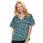 Juniors' Candie's&reg; Ruffled Lace Top, Teens, Size: Xl, Green