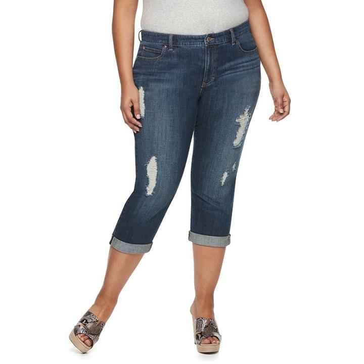Plus Size Jennifer Lopez Destructed Capri Jeans, Women's, Size: 18 W, Dark Blue