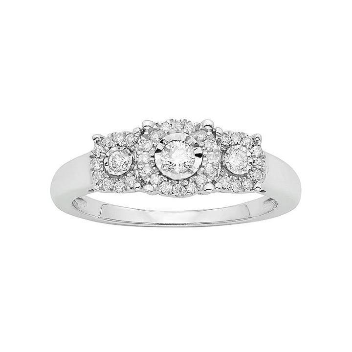 1/4 Carat T.w. Diamond Sterling Silver 3-stone Ring, Women's, Size: 7, White