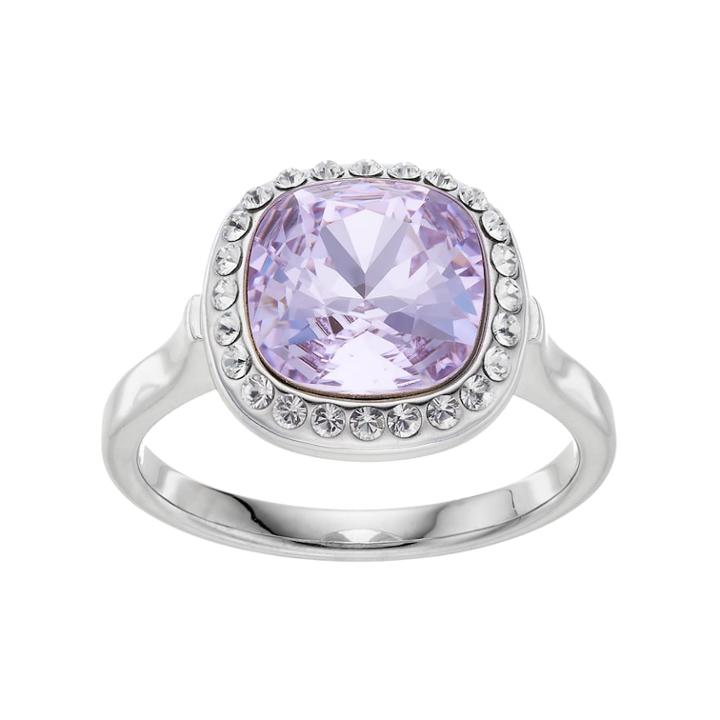 Brilliance Silver Plated Cushion Halo Ring With Swarovski Crystals, Women's, Size: 9, Purple