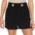 Women's Jennifer Lopez Pleated Embellished Shorts, Size: 16, Black