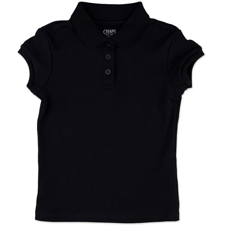 Girls 7-16 Chaps Picot School Uniform Polo, Girl's, Size: 8-10, Black