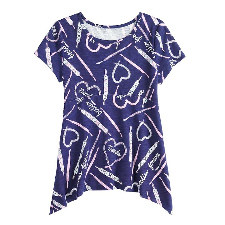 Girls 7-16 So&reg; Shark-bite Hem Tee, Size: 12, Dark Blue