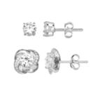 Primrose Sterling Silver Cubic Zirconia Stud & Love Knot Earring Set, Women's, White