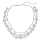 Napier Silver Tone Beaded Flower Collar Necklace, Women's, White
