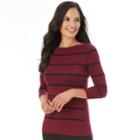 Women's Apt. 9&reg; Flutter Sleeve Sweater, Size: Large, Bordeaux Black Stripe