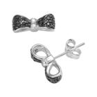 Sophie Miller Sterling Silver Black And White Cubic Zirconia Bow Stud Earrings