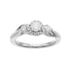 10k White Gold 1/2 Carat T.w. Diamond 3-stone Halo Engagement Ring, Women's, Size: 7