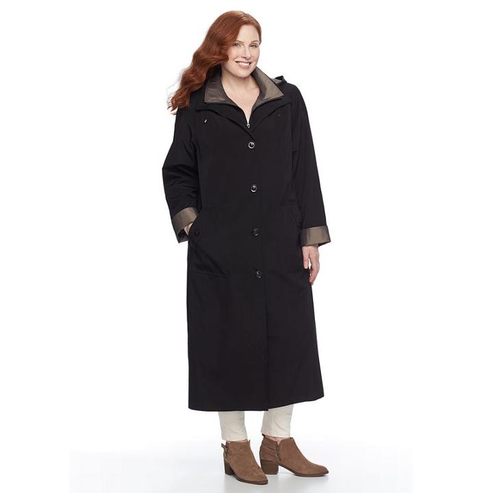 Plus Size Gallery Hooded Long Rain Jacket, Women's, Size: 1xl, Black