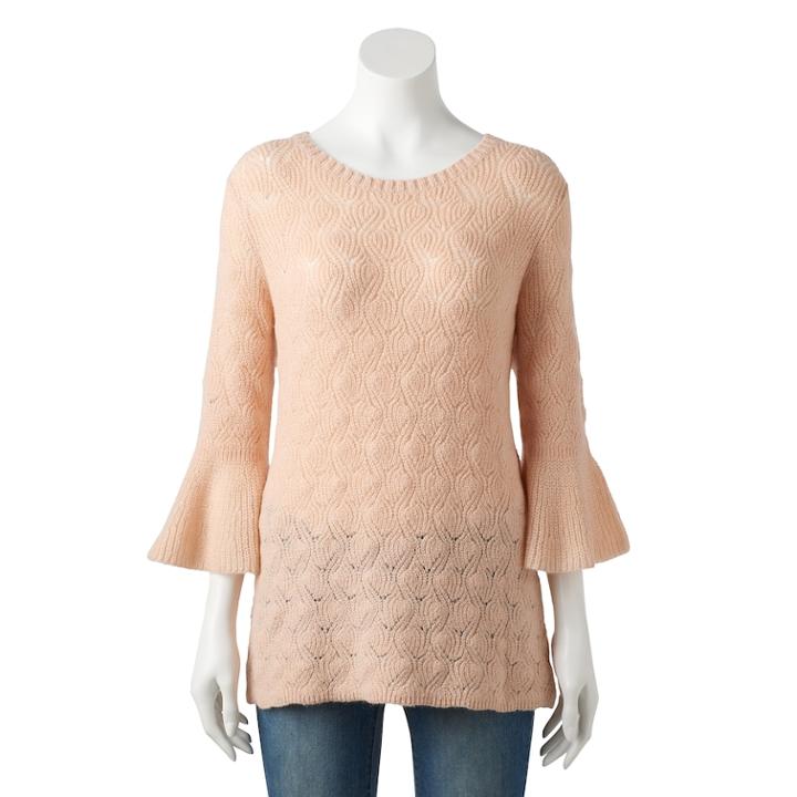 Women's Lc Lauren Conrad Pointelle Bell-sleeve Sweater, Size: Xxl, Light Pink