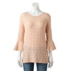 Women's Lc Lauren Conrad Pointelle Bell-sleeve Sweater, Size: Xxl, Light Pink