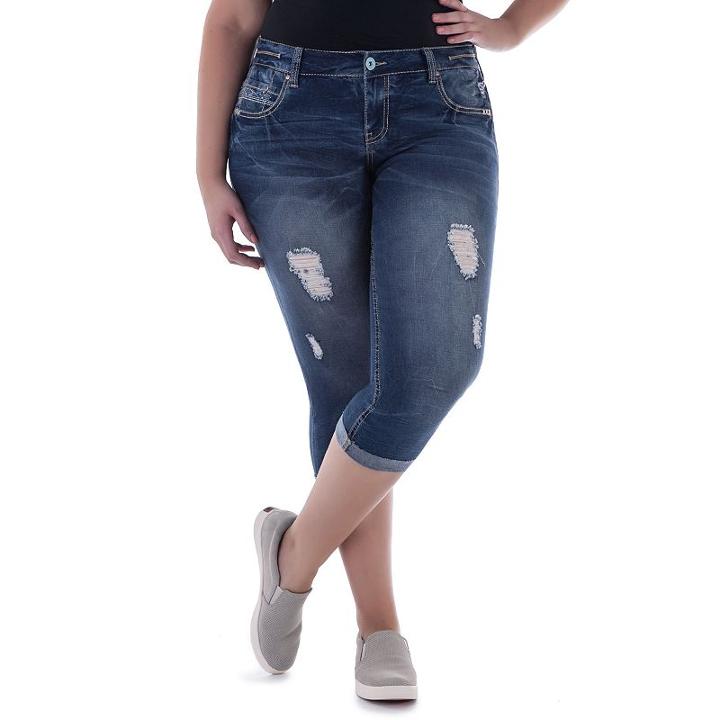Juniors' Plus Size Amethyst Ripped Capri Jeans, Girl's, Size: 20 W, Purple Oth