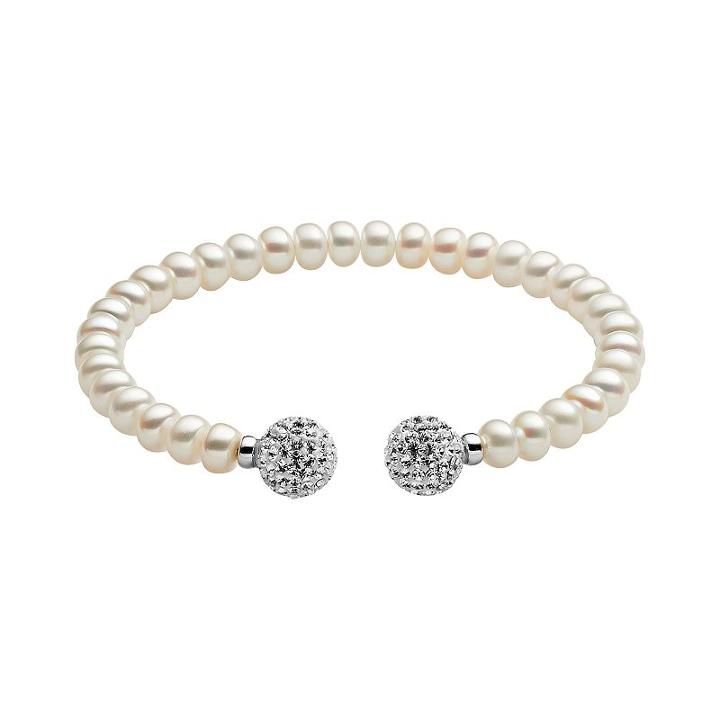 Freshwater By Honora Sterling Silver Freshwater Cultured Pearl And Crystal Cuff Bracelet, Women's, White