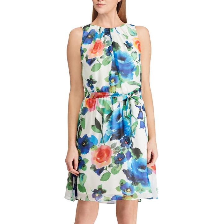 Petite Chaps Floral A-line Dress, Women's, Size: 4 Petite, Natural