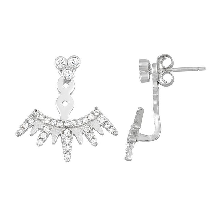 Sterling Silver Cubic Zirconia Crown Ear Jacket Earrings, Women's