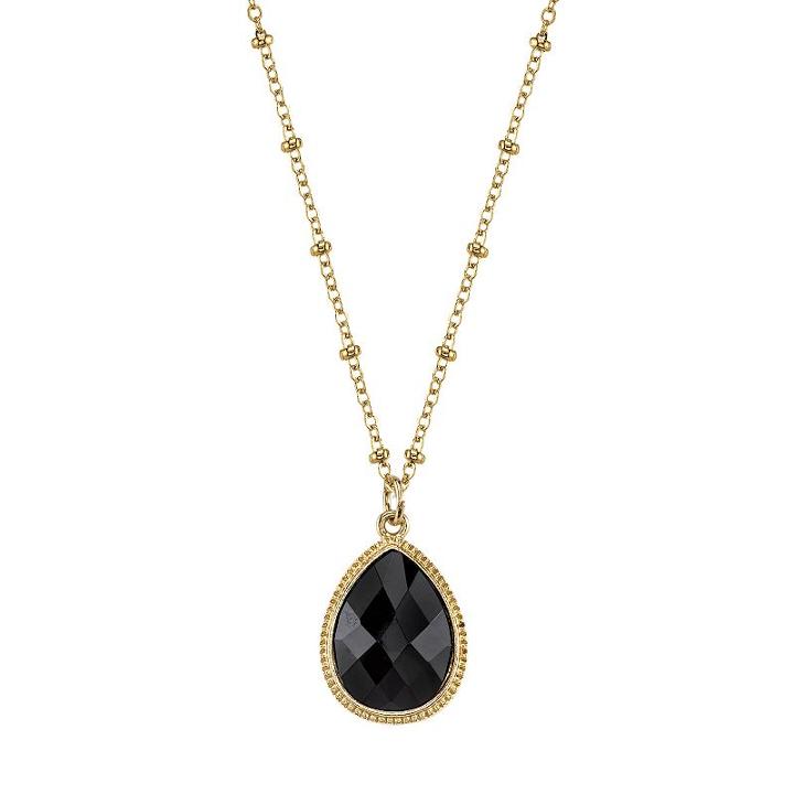 1928 Faceted Teardrop Pendant Necklace, Women's, Size: 16, Black