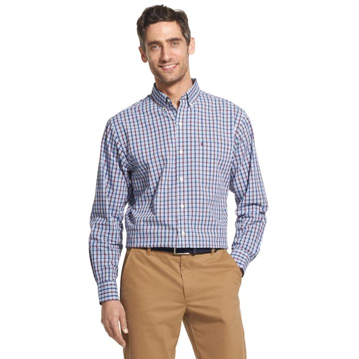 Men's Izod Premium Essentials Classic-fit Plaid Stretch Button-down Shirt, Size: Large, Drk Purple