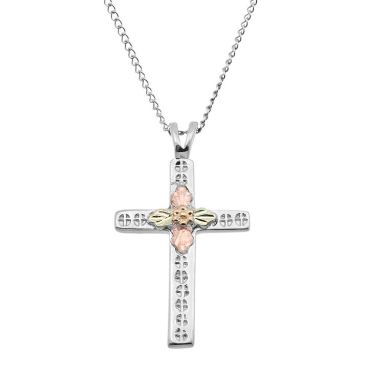 Black Hills Gold Four Tone Leaf Cross Pendant In Sterling Silver, Women's, Size: 18