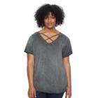 Plus Size Rock & Republic&reg; Crisscross Embellished Tee, Women's, Size: 2xl, Black