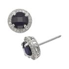 Sterling Silver Lab-created Sapphire And Lab-created White Sapphire Halo Stud Earrings, Women's