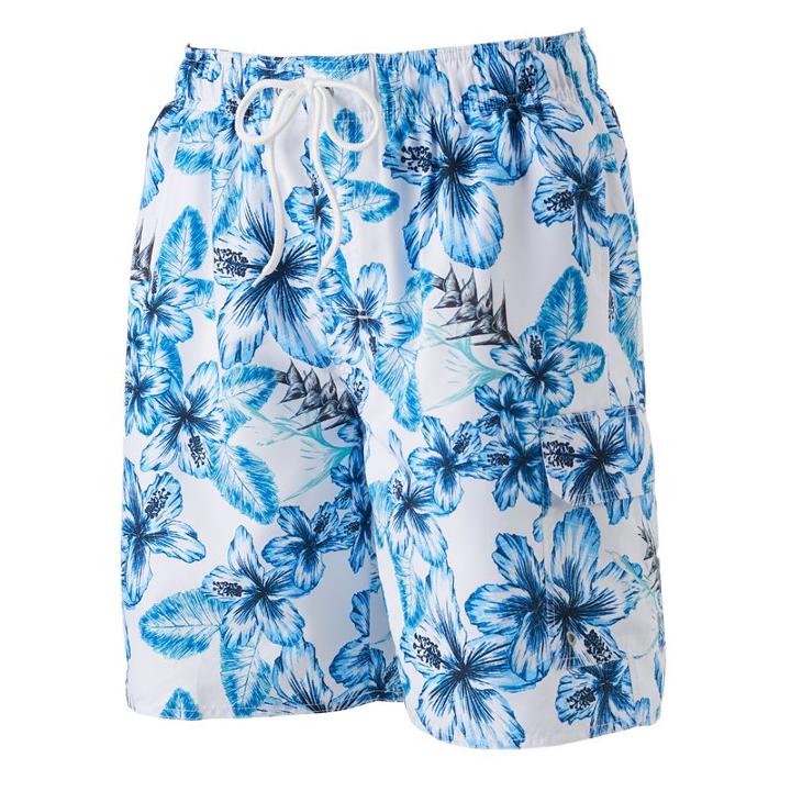 Men's Croft & Barrow&reg; Floral Microfiber Swim Trunks, Size: Small, White Oth