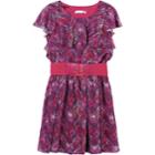 Girls 7-16 Speechless Belted Short Sleeve Ruffled Chiffon Dress, Size: 16, Plum Ivory