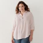 Plus Size Sonoma Goods For Life&trade; Textured Stripe Roll-tab Shirt, Women's, Size: 1xl, Light Red