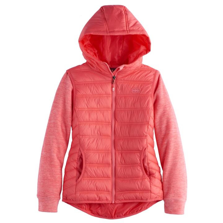 Girls 4-16 Hawke & Co Midweight Sweater Fleece Puffer Jacket, Size: 16, Pink Other