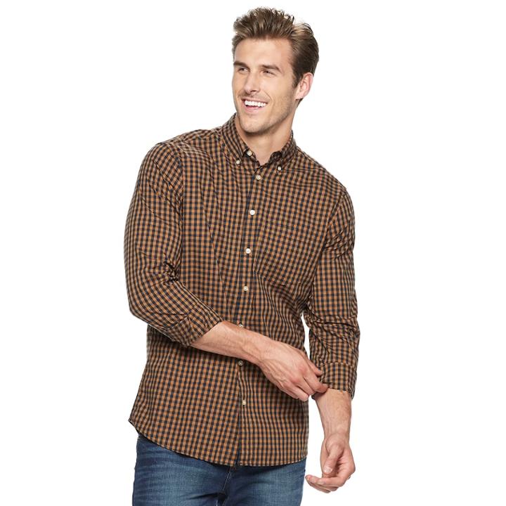 Big & Tall Sonoma Goods For Life&trade; Flexwear Poplin Button-down Shirt, Men's, Size: 3xl Tall, Med Brown