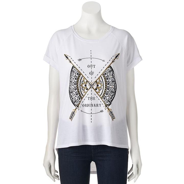 Juniors' Out Of The Ordinary High-low Graphic Tee, Girl's, Size: Medium, White