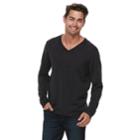 Men Apt. 9&reg; Wool-blend Merino V-neck Sweater, Size: Large, Dark Grey