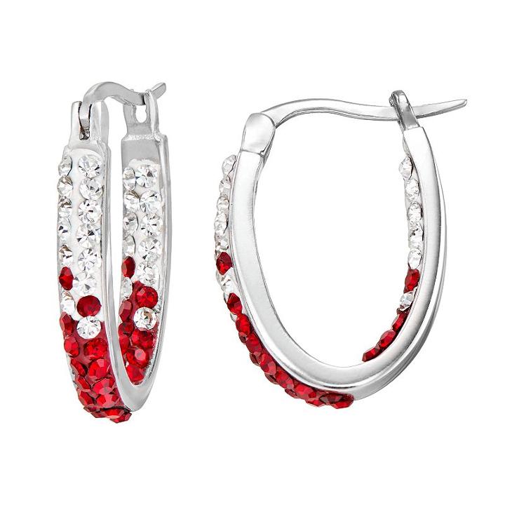 Wisconsin Badgers Crystal Sterling Silver Inside Out U-hoop Earrings, Women's, Red