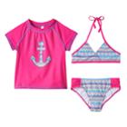 Girls 4-6x So&reg; 3-pc. Geometric Anchor Bikini & Rashguard Swimsuit Set, Size: Xs (5/6), Pink