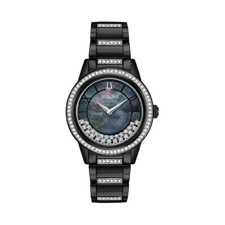 Bulova Women's Turnstyle Crystal Black Ion-plated Stainless Steel Watch - 98l252