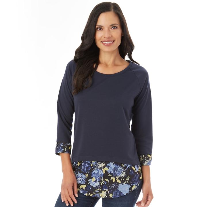 Women's Apt. 9&reg; Mock-layer French Terry Top, Size: Large, Navy Print