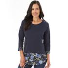 Women's Apt. 9&reg; Mock-layer French Terry Top, Size: Large, Navy Print
