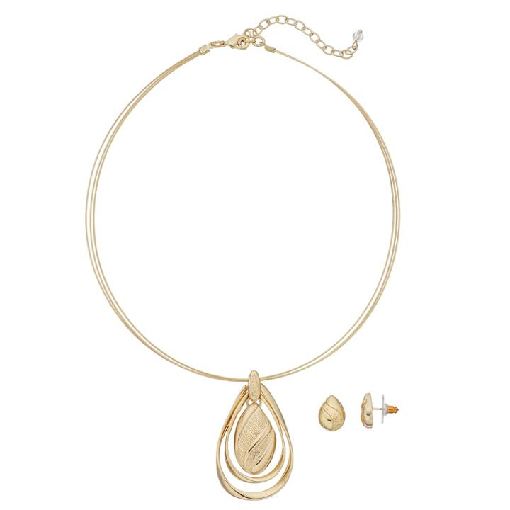 Napier Teardrop Pendant Necklace & Stud Earring Set, Women's, Gold