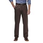 Men's Haggar Premium No Iron Khaki Stretch Classic-fit Pleated Pants, Size: 44x29, Dark Brown