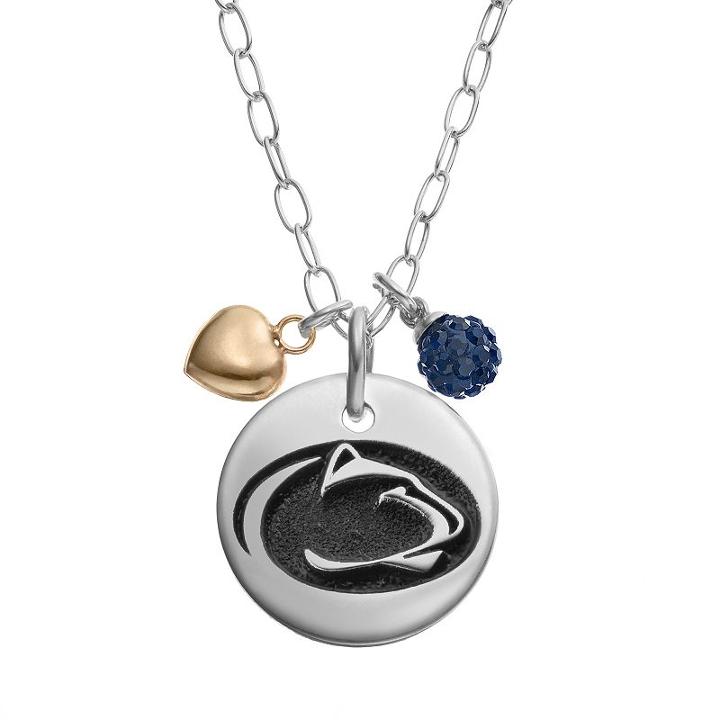 Fiora Crystal Sterling Silver Penn State Nittany Lions Team Logo & Heart Pendant Necklace, Women's, Size: 16, Blue