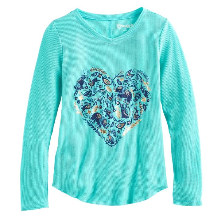 Girls 7-16 & Plus Size Mudd&reg; V-neck Thermal Graphic Tee, Size: 18 1/2, Blue (navy)