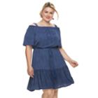 Plus Size Suite 7 Off-the-shoulder Blouson Shift Dress, Women's, Size: 20 W, Med Blue