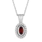 10k White Gold Garnet & Diamond Accent Oval Halo Pendant, Women's, Size: 18, Red