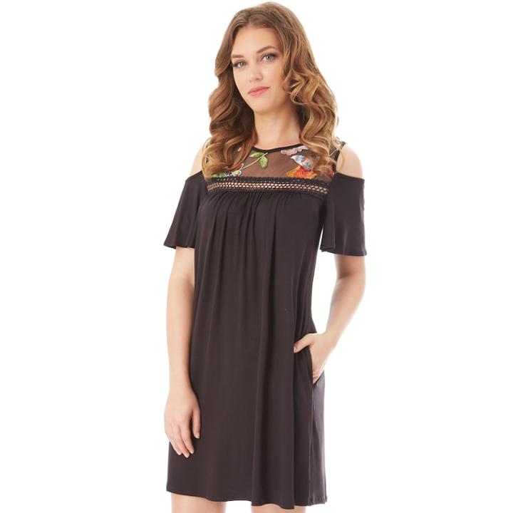 Women's Apt. 9&reg; Cold-shoulder Embroidered Swing Dress, Size: Small, Black