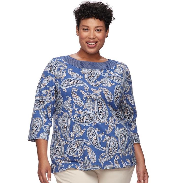 Plus Size Croft & Barrow&reg; Crochet Trim Boatneck Top, Women's, Size: 3xl, Dark Blue