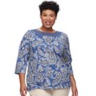 Plus Size Croft & Barrow&reg; Crochet Trim Boatneck Top, Women's, Size: 3xl, Dark Blue